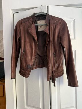 Genuine Leather Made in Italy Brown Leather Moto Jacket